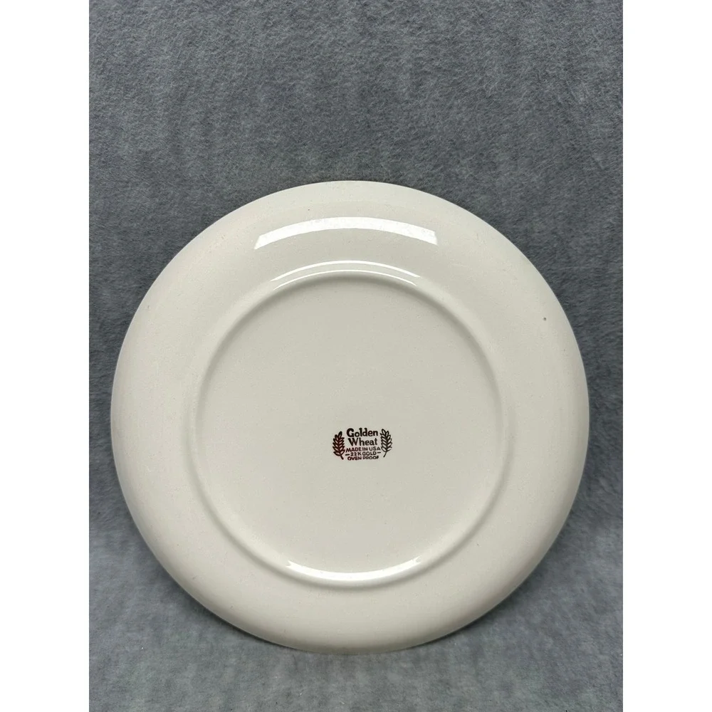 Golden Wheat Dinner Plate Vintage‎ 10in White Excellent 22K Gold Rim USA Made